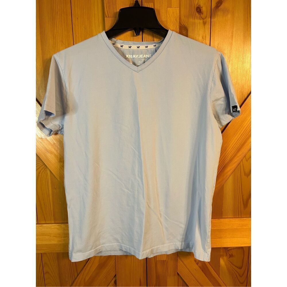 Xray Jeans V-Neck T-Shirt Light Blue Short Sleeve  Solid Mens Size L LARGE (0166